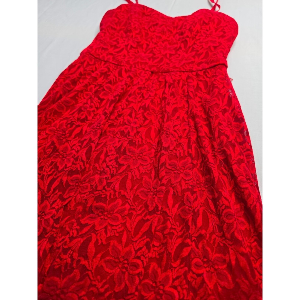 Lily Rose Fit & Flare Dress Women's M Red Floral Sweetheart Neck Spaghetti Strap - Picture 3 of 7